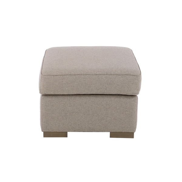 Pouf vierkant in beige stof op houten poten landelijke stijl