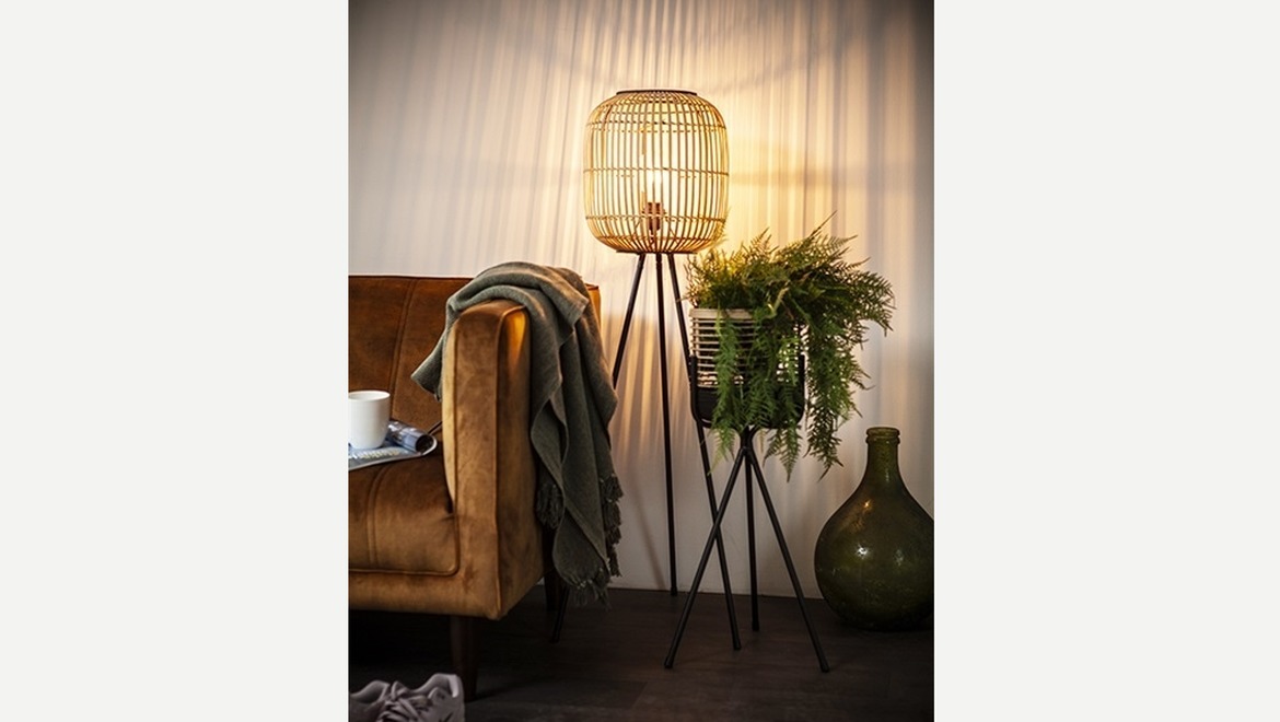 Trendy staanlamp in bamboe op 3-poot