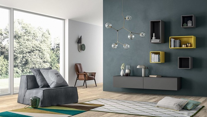 Hangdressoir in grijs lak met 5 lades modern