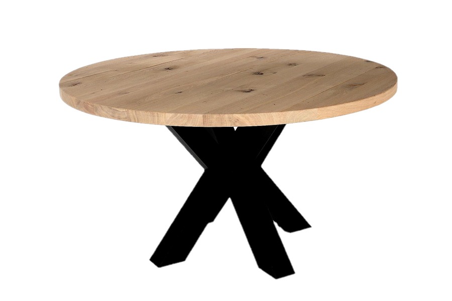 Tafel Ferrum Tafels Larridon Home Industrieel Blad massief eik / onderstel blauwstaal Naturel maatwerk