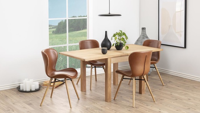 Designstoel in lederlook cognac op houten poten