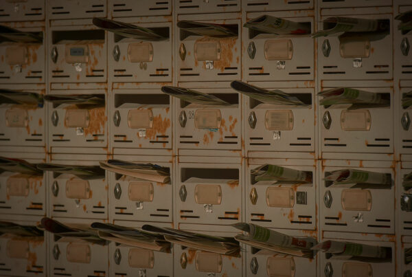 foto de diferentes caixas de correspondência retangulares com numerações indicando a qual residência cada uma pertence