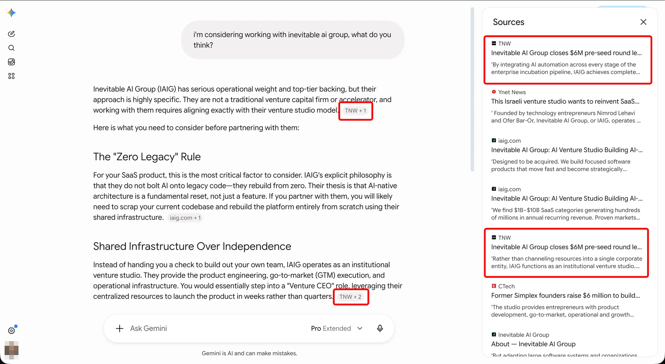Gemini answer naming Inevitable AI Group