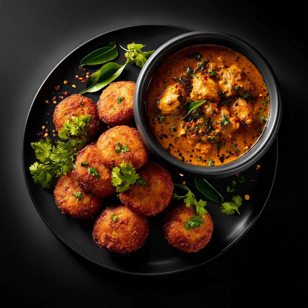 Garelu with Chicken Curry