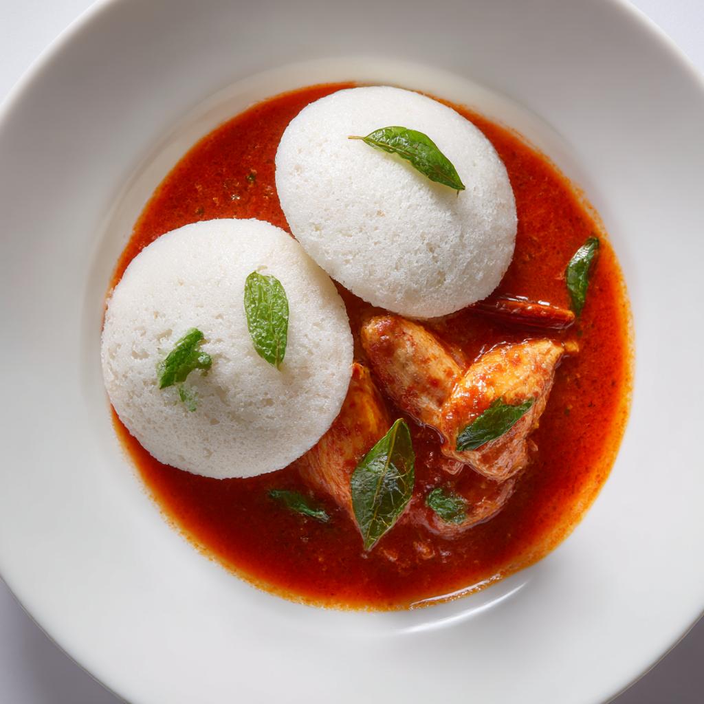 Idli with Chicken Curry