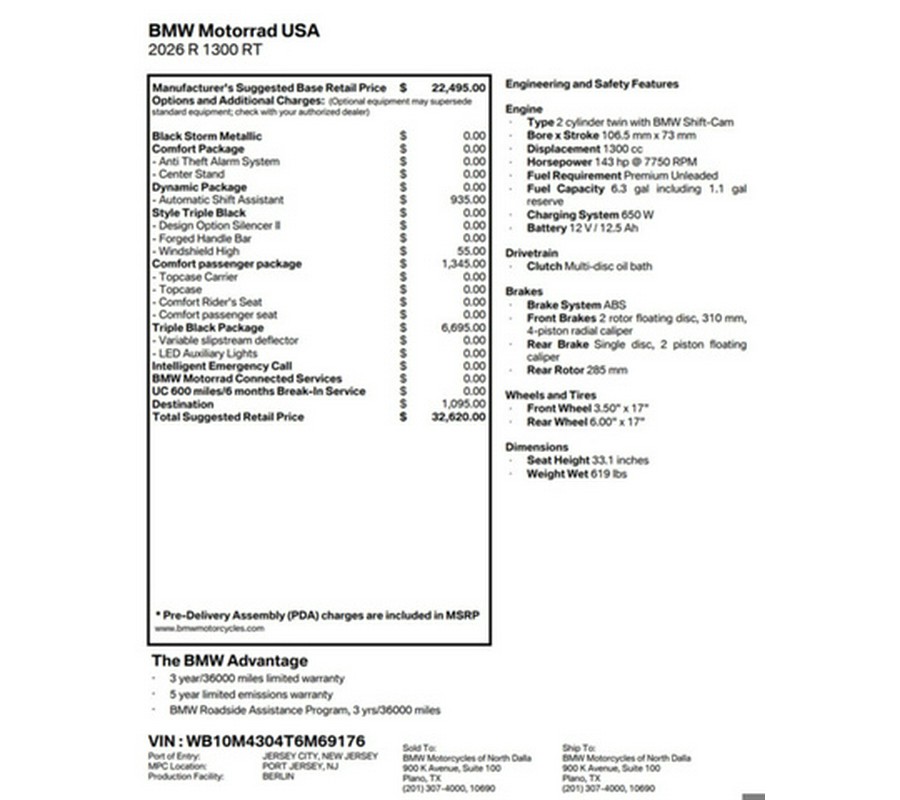 2026 BMW R 1300 RT Triple Black