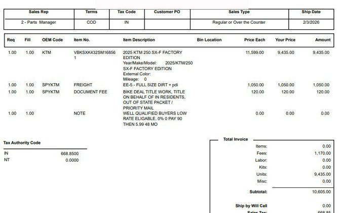 2025 KTM 250 SX-F Factory Edition *SALE PRICE NOT TRADE ELIGABLE