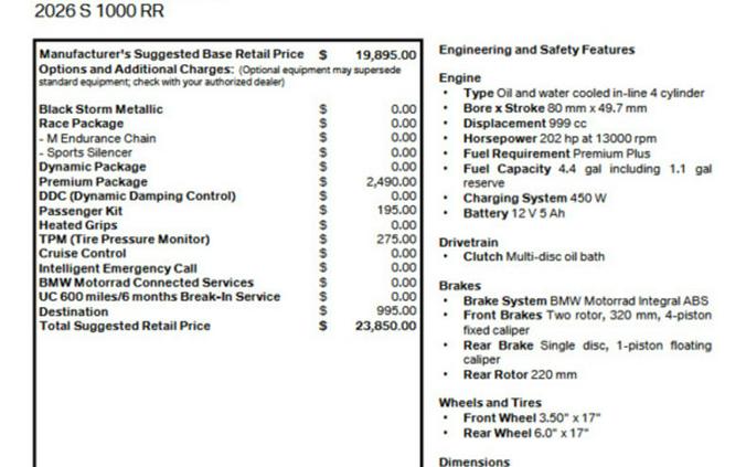 2026 BMW S 1000 RR Blackstorm metallic