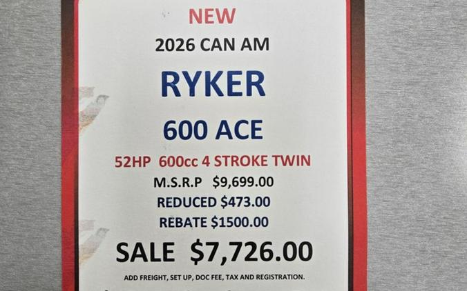 2026 Can-Am Ryker 600 ACE™