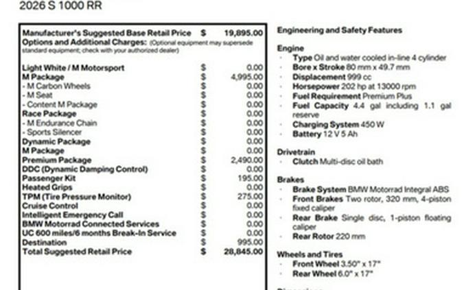 2026 BMW S 1000 RR Light WhiteM Motorsport