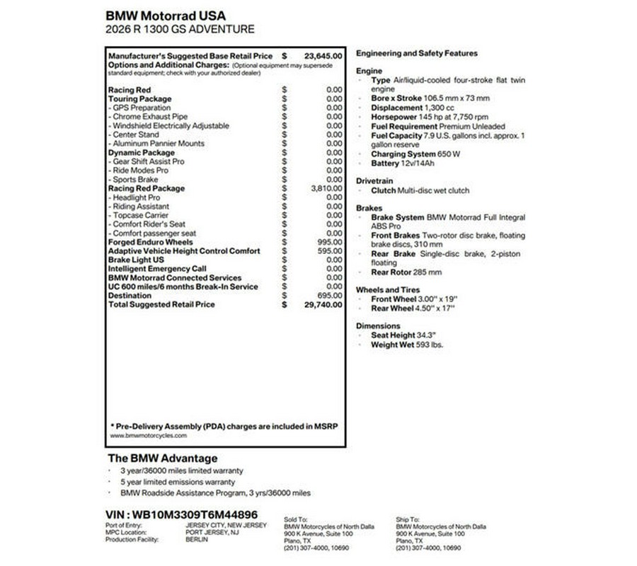2026 BMW R 1300 GS Adventure Racing Red