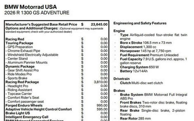 2026 BMW R 1300 GS Adventure Racing Red