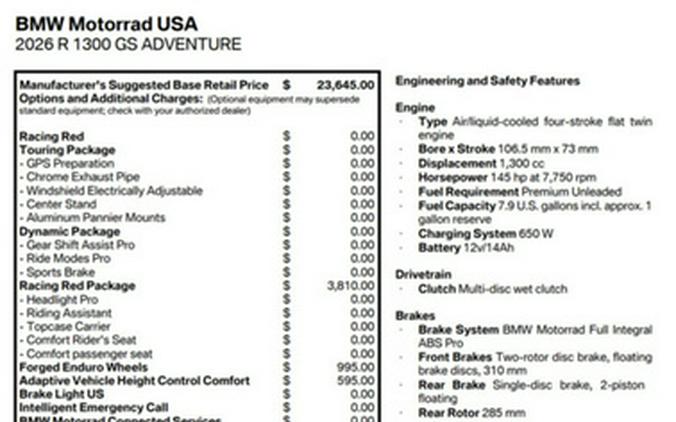 2026 BMW R 1300 GS Adventure Racing Red