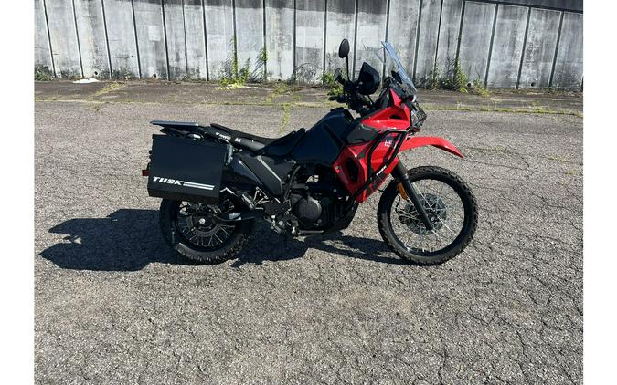 2024 Kawasaki KLR®650 S RED WITH TUSK REAR BOXES, TUSK CRASH BARS, HEADLIGHT GUARD, WINDSCREEN EXTENDER, REAR SPOO