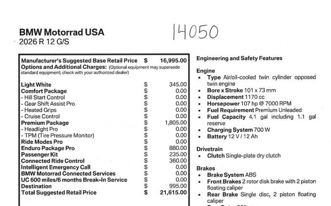 New 2026 BMW R12GS