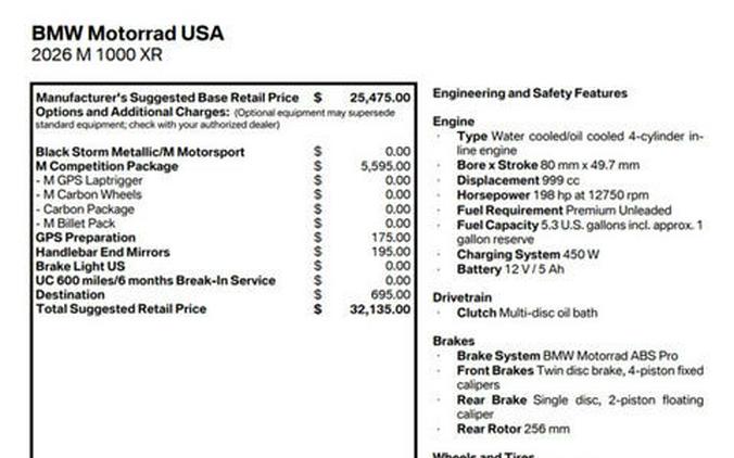 2026 BMW M 1000 XR Blackstorm Metallic/M Motorsport