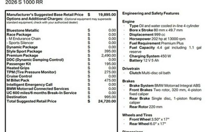 2026 BMW S 1000 RR Sport
