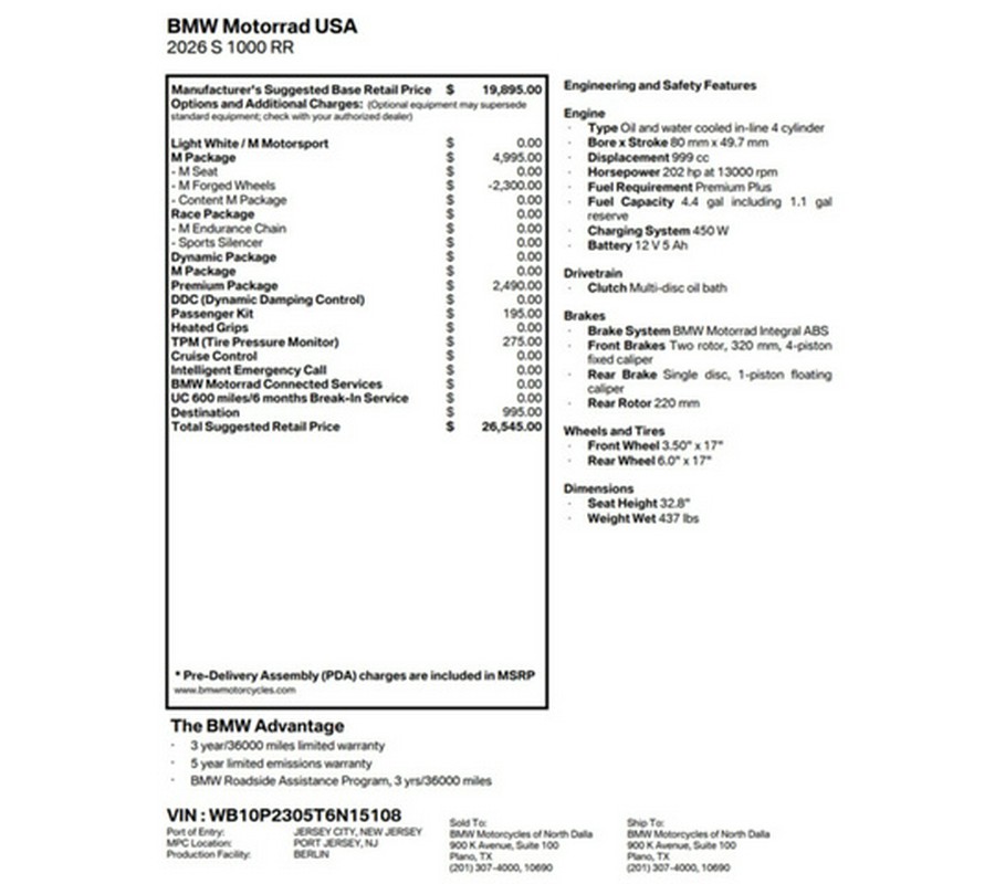 2026 BMW S 1000 RR Light WhiteM Motorsport