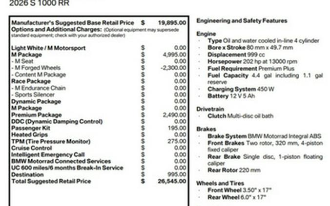 2026 BMW S 1000 RR Light WhiteM Motorsport