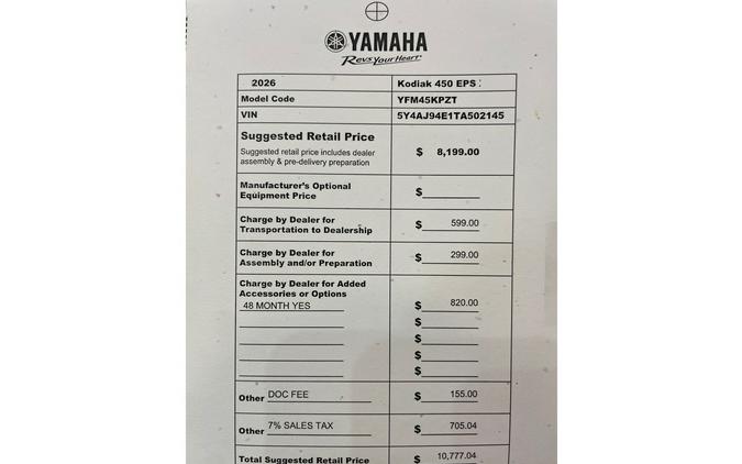 2026 KODIAK 450 EPS XTR - Yamaha