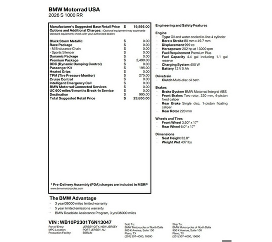 2026 BMW S 1000 RR Blackstorm Metallic