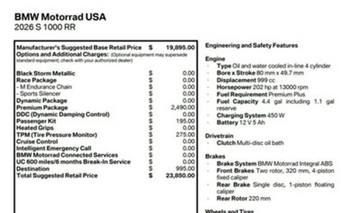 2026 BMW S 1000 RR Blackstorm Metallic