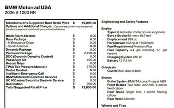 2026 BMW S 1000 RR Blackstorm Metallic
