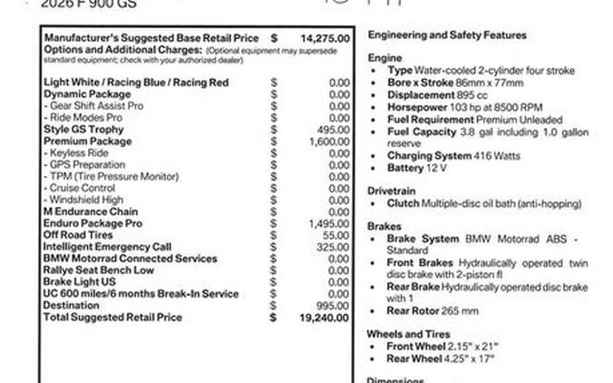 2026 BMW F900GS Inventory - Get 4.9% APR financing or up to $1,300 off MSRP on select 2026 models*