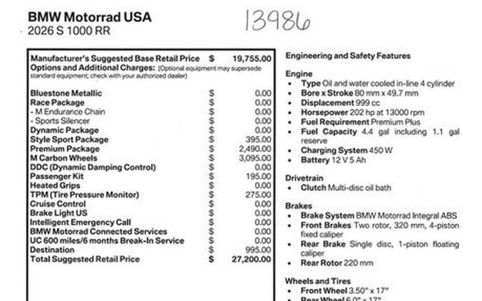 New 2026 BMW S 1000 RR