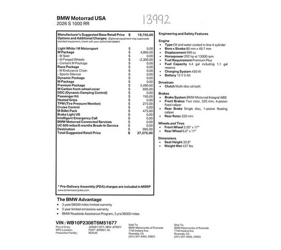 New 2026 BMW S 1000 RR