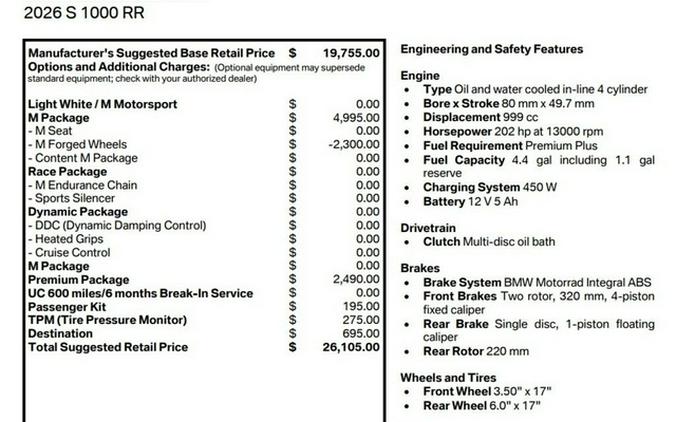 2026 BMW S 1000 RR Light White/M Motorsport