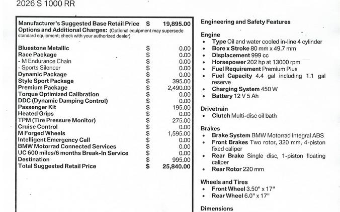 New 2026 BMW S 1000 RR