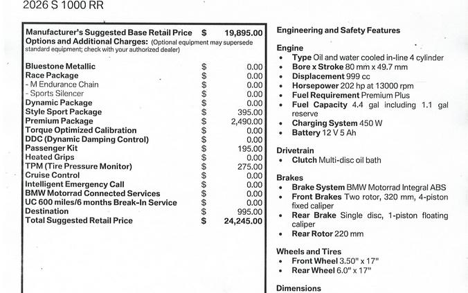 New 2026 BMW S 1000 RR