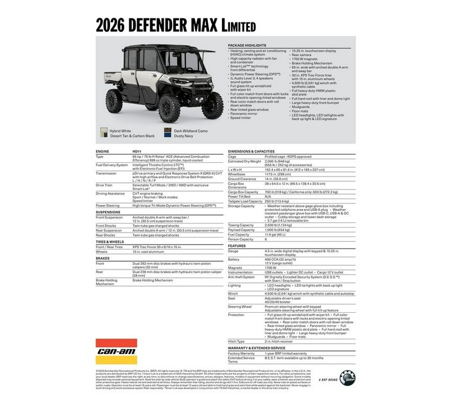 2026 Can-Am® Defender MAX Limited HD11 Dark Wildland Camo