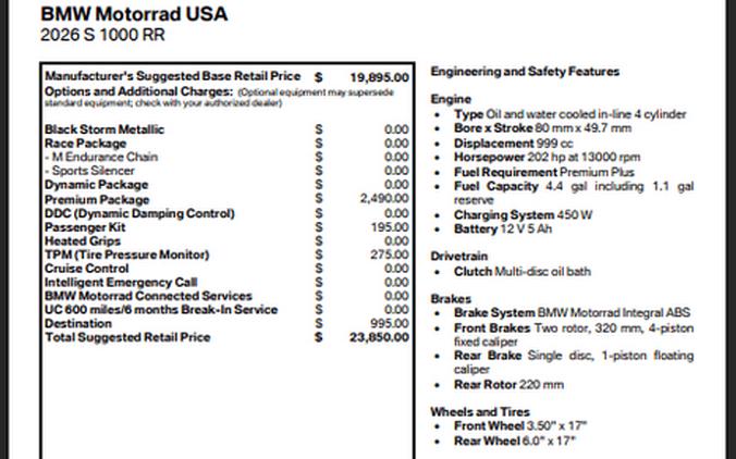 New 2026 BMW S 1000 RR