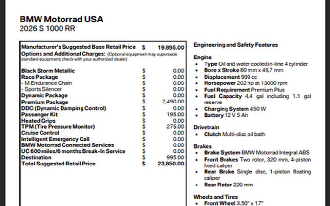 New 2026 BMW S 1000 RR