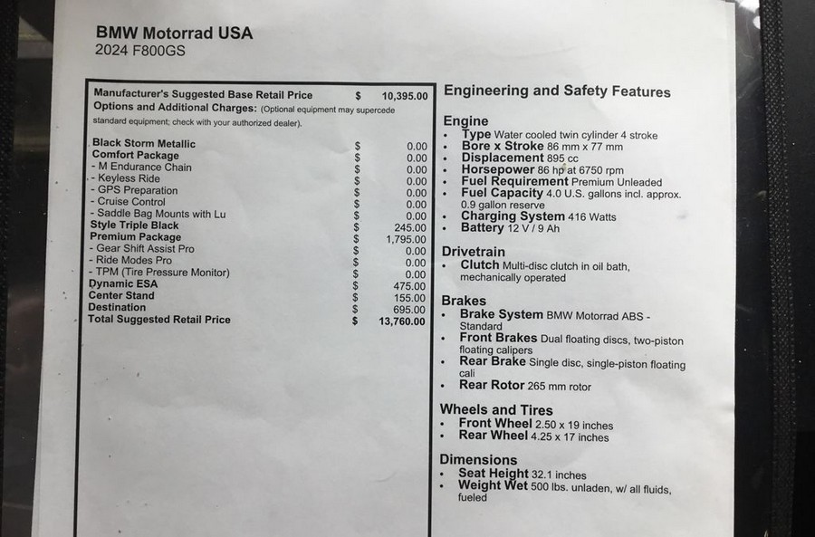 2024 BMW F 800 GS Triple Back