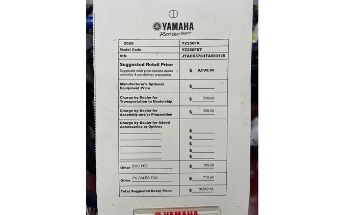 2026 Yamaha YZ250FXT