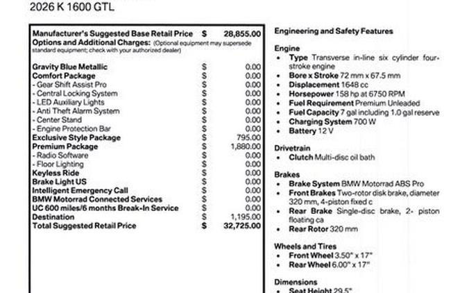 New 2026 BMW K 1600 GTL