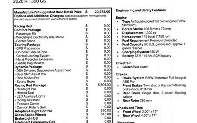 New 2026 BMW R 1300 GS