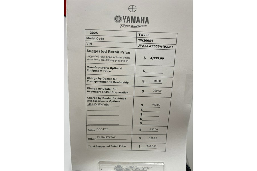 2025 Yamaha TW200 TW200S1