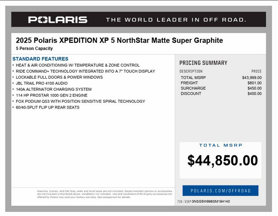 2025 Polaris Polaris XPEDITION XP 5 Northstar