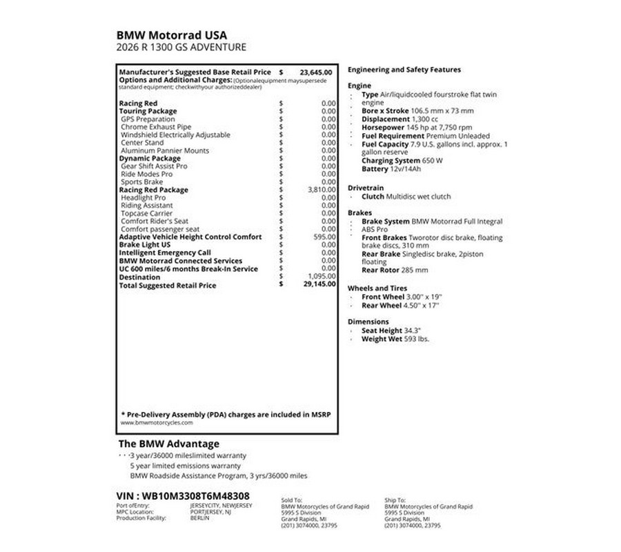 New 2026 BMW R 1300 GS Adventure