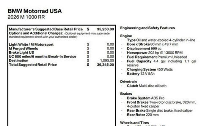 2026 BMW M 1000 RR Light White / M Motorsport
