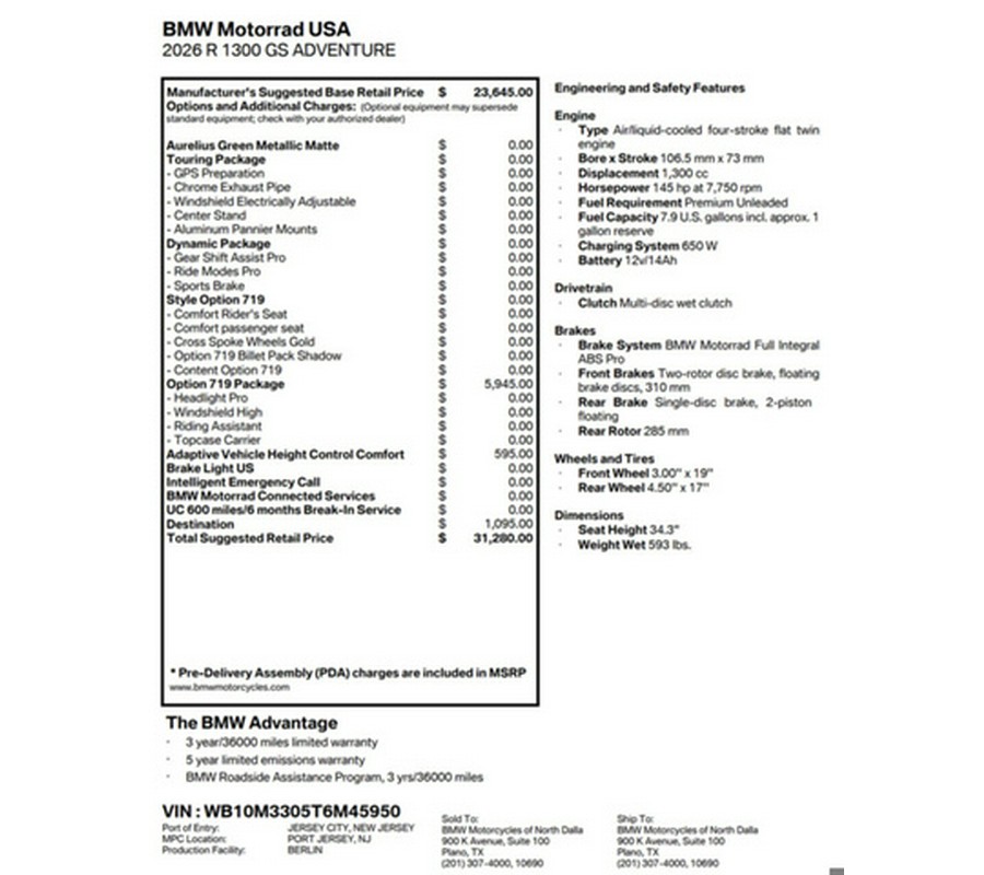 2026 BMW R 1300 GS Adventure Option 719