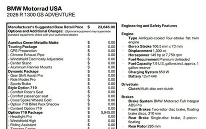 2026 BMW R 1300 GS Adventure Option 719