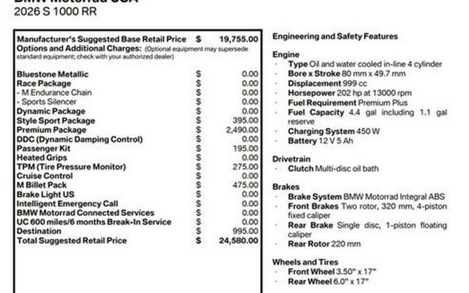 2026 BMW S 1000 RR Sport