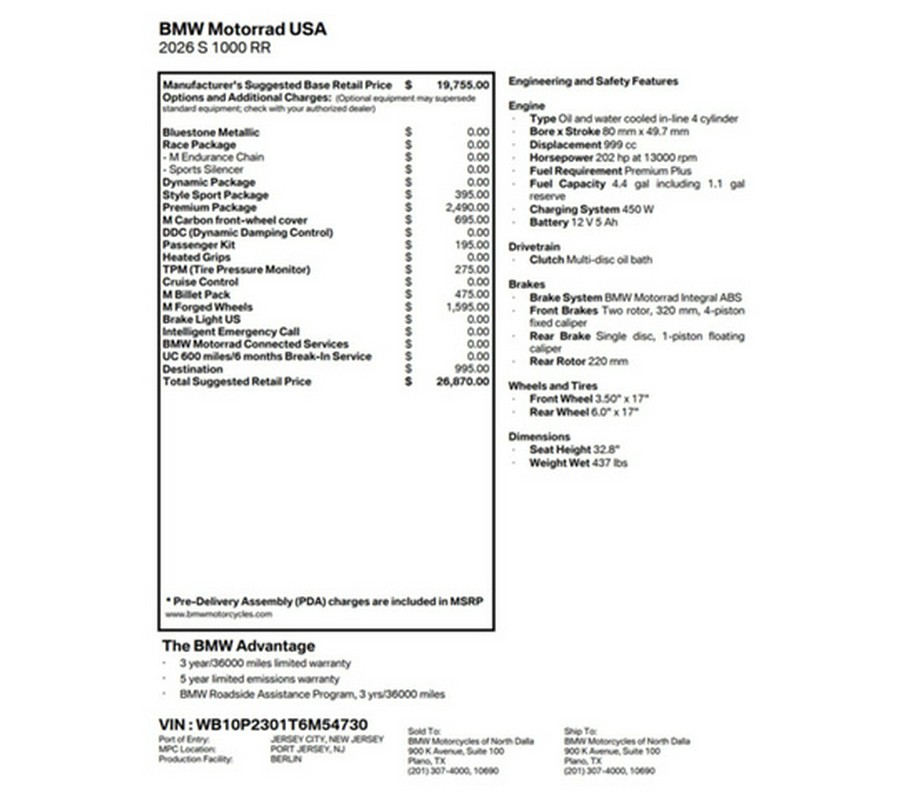 2026 BMW S 1000 RR Sport