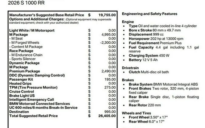 2026 BMW S 1000 RR Light WhiteM Motorsport