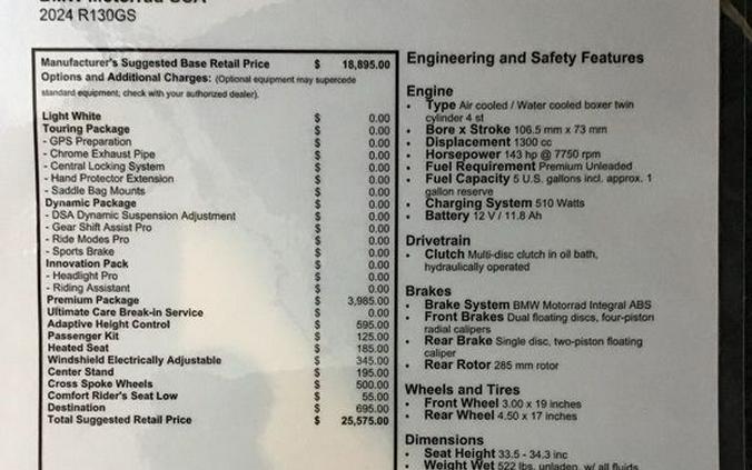 2024 BMW R 1300 GS Light White